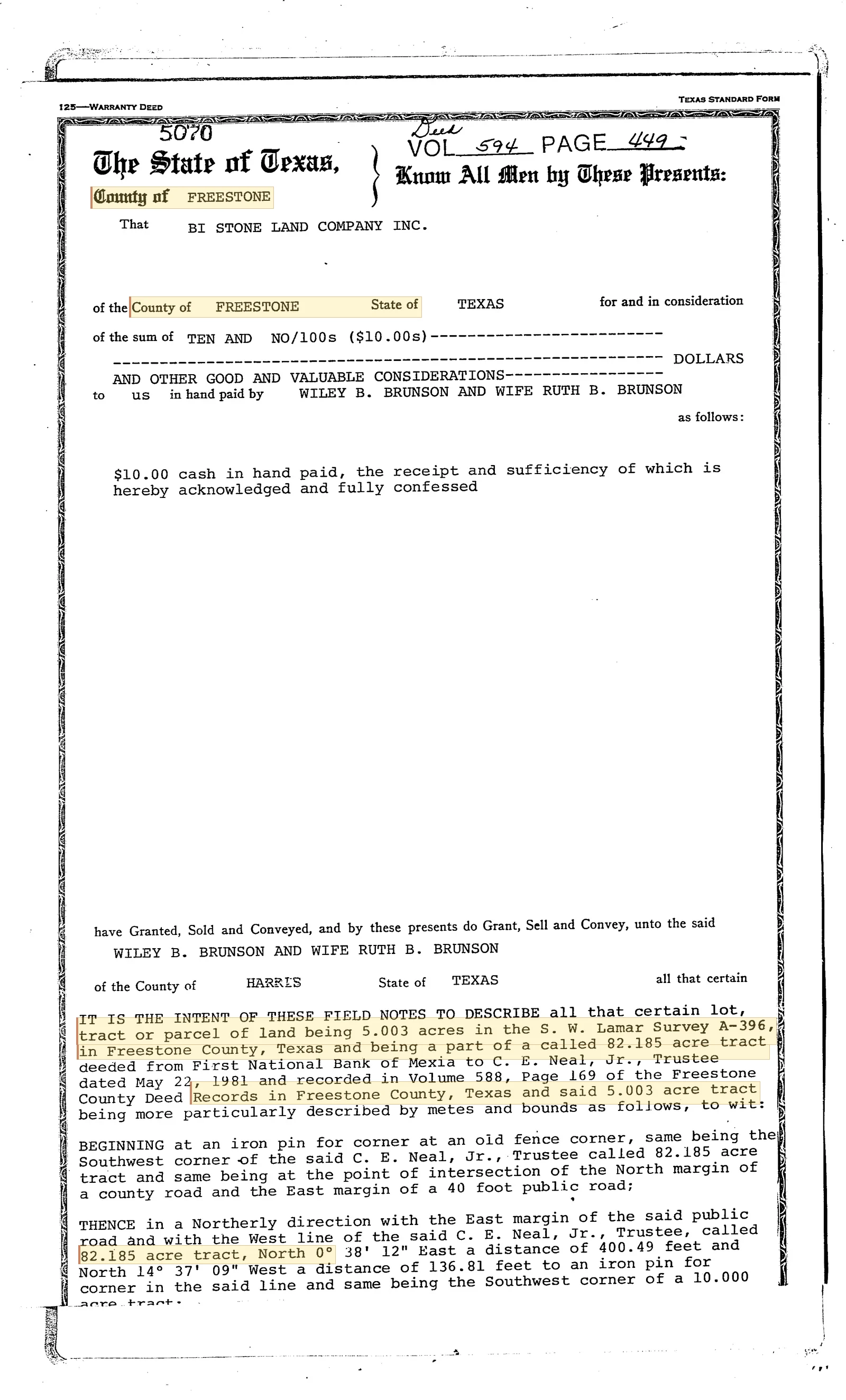 Bi-Stone Land Co., Inc. Subdivision Conveyance & Retained Fee / Mineral Clauses